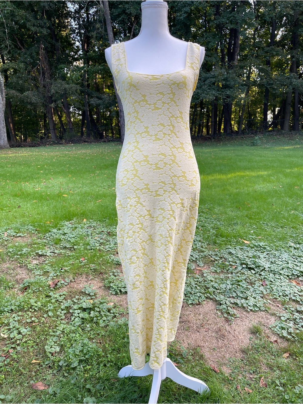 ZARA Midi Dress Stretch-Knit Square Neckline bodycon casual party sz S